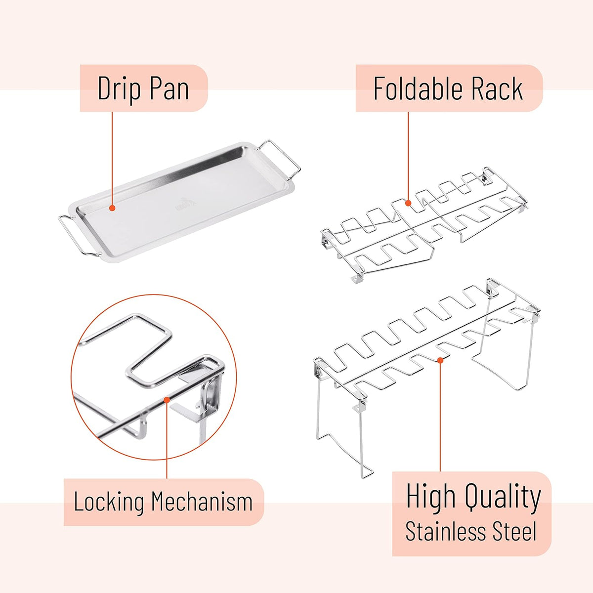 Chicken Leg Rack for Grill with Drip Pan for Smoker, Chicken Drumstick Holder
