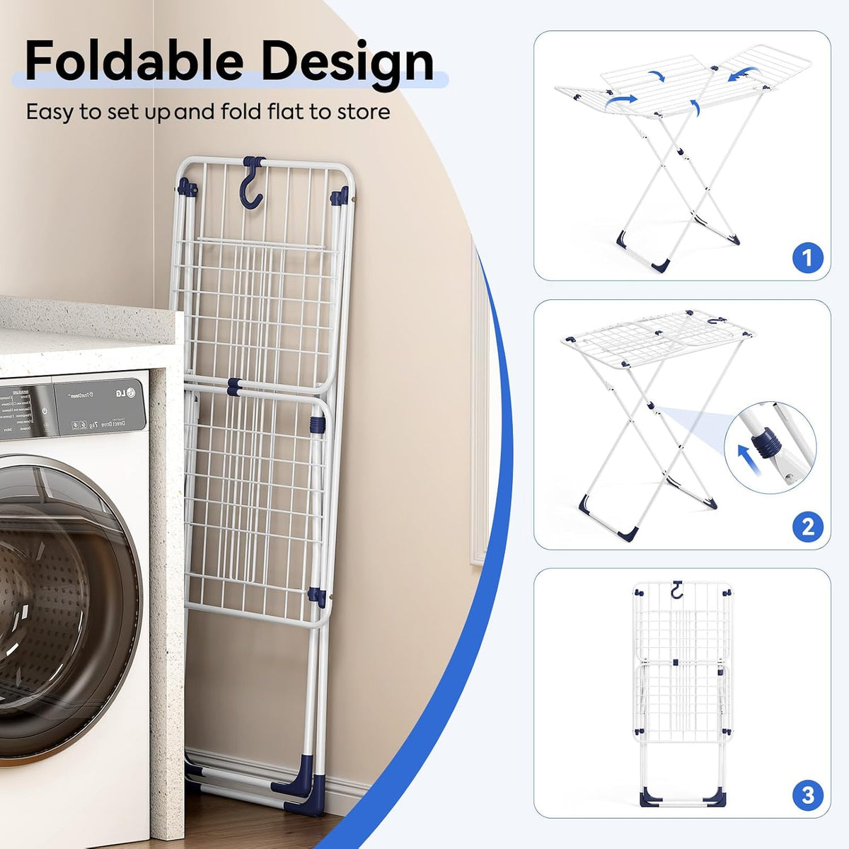 Clothes Drying Rack with 4-Gullwing, White