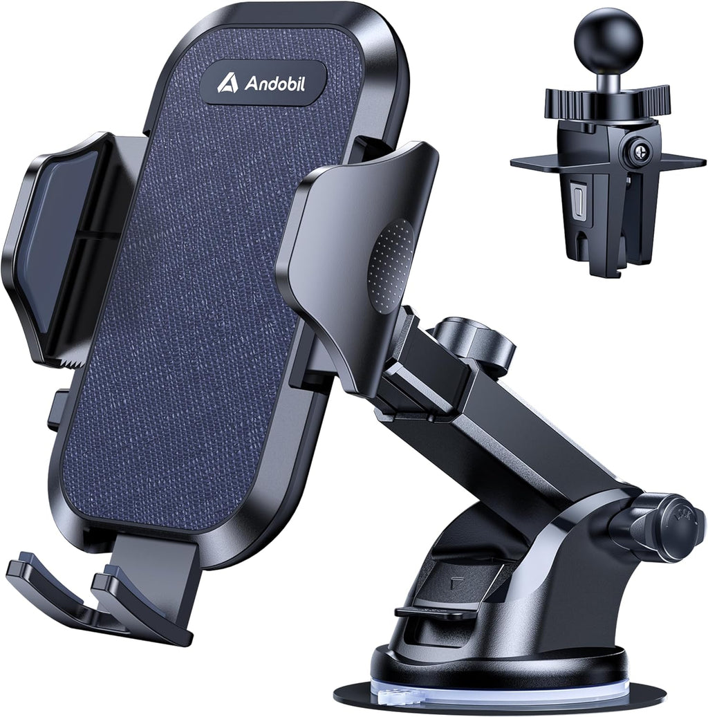 The car phone mount is compatible with iPhone, Samsung, and Android phones.