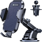 The car phone mount is compatible with iPhone, Samsung, and Android phones.