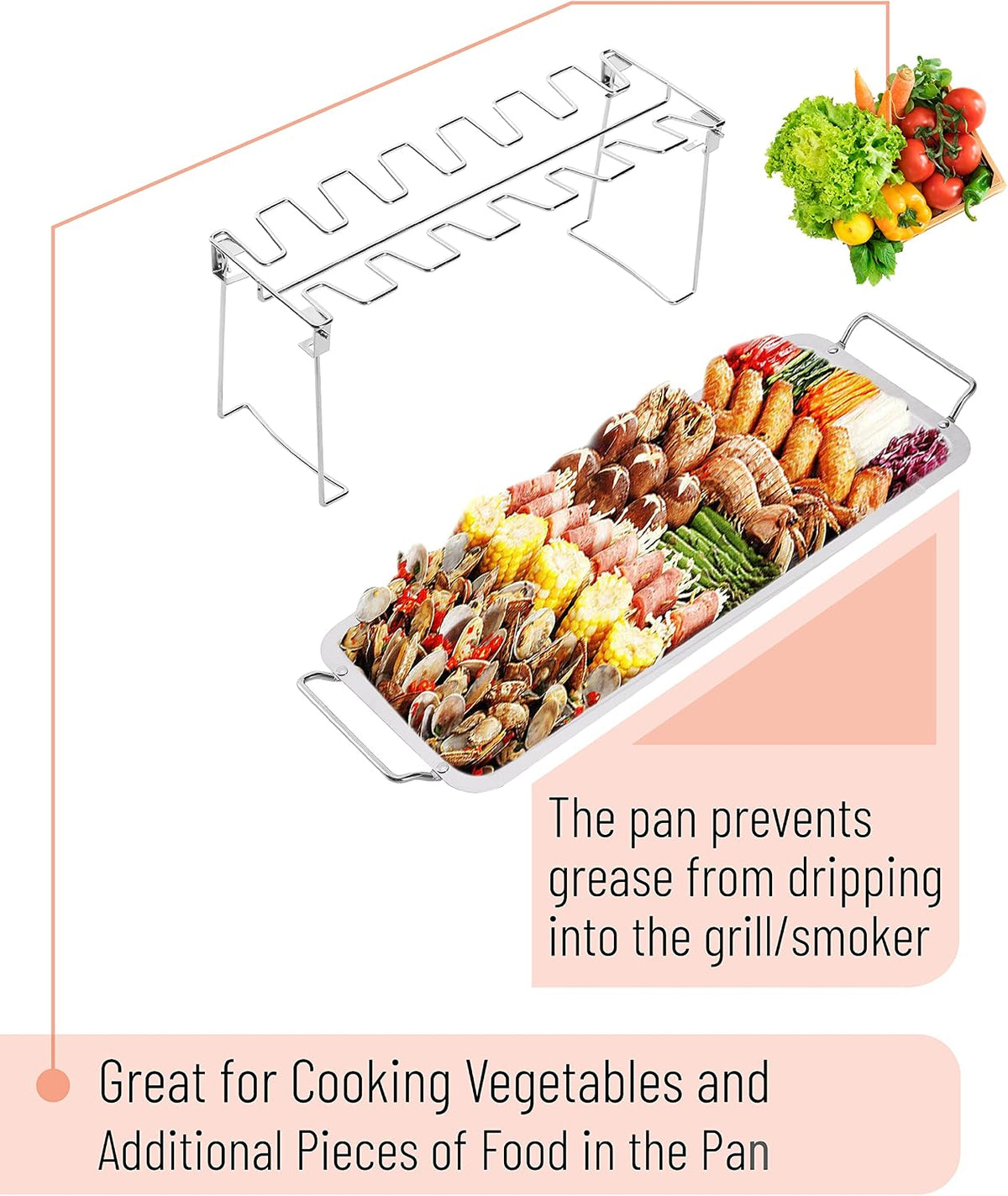 Chicken Leg Rack for Grill with Drip Pan for Smoker, Chicken Drumstick Holder