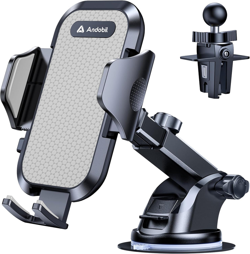 The car phone mount is compatible with iPhone, Samsung, and Android phones.