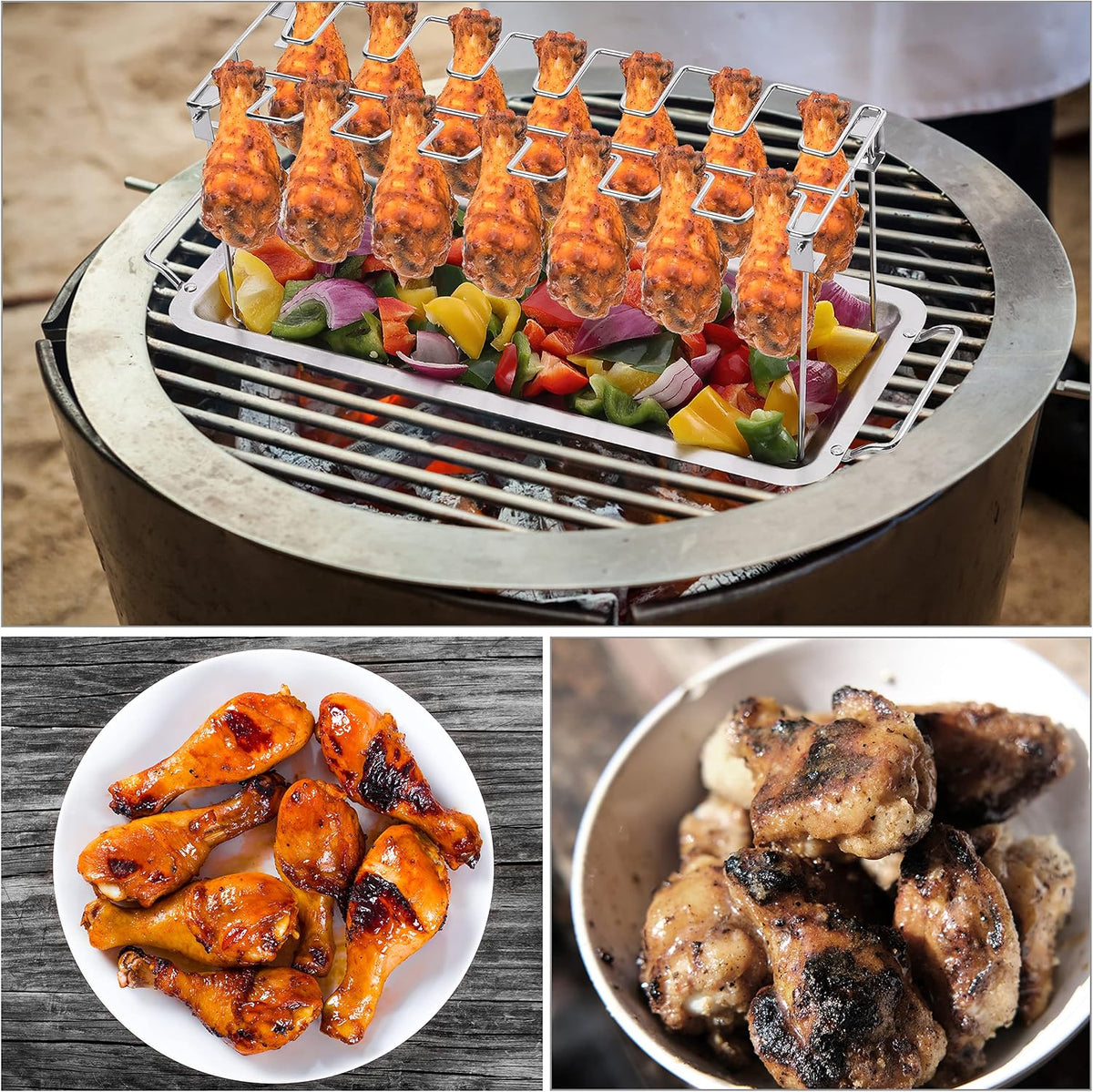 Chicken Leg Rack for Grill with Drip Pan for Smoker, Chicken Drumstick Holder