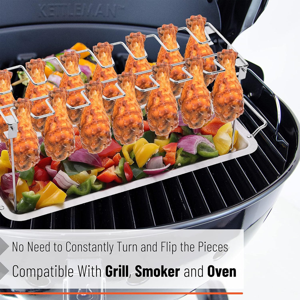Chicken Leg Rack for Grill with Drip Pan for Smoker, Chicken Drumstick Holder